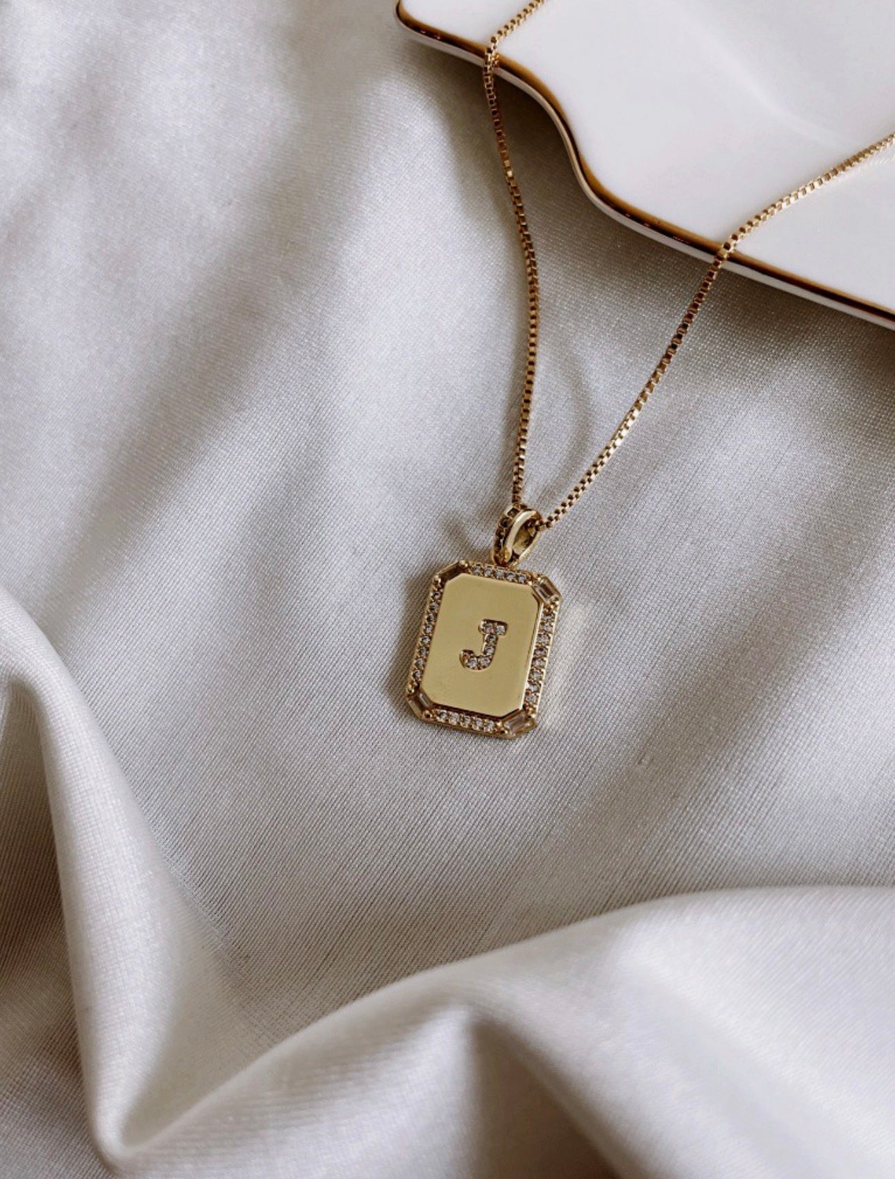 Square Initial Pendant Necklace