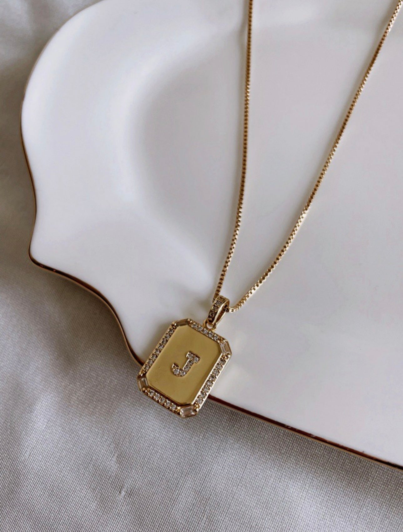 Square Initial Pendant Necklace
