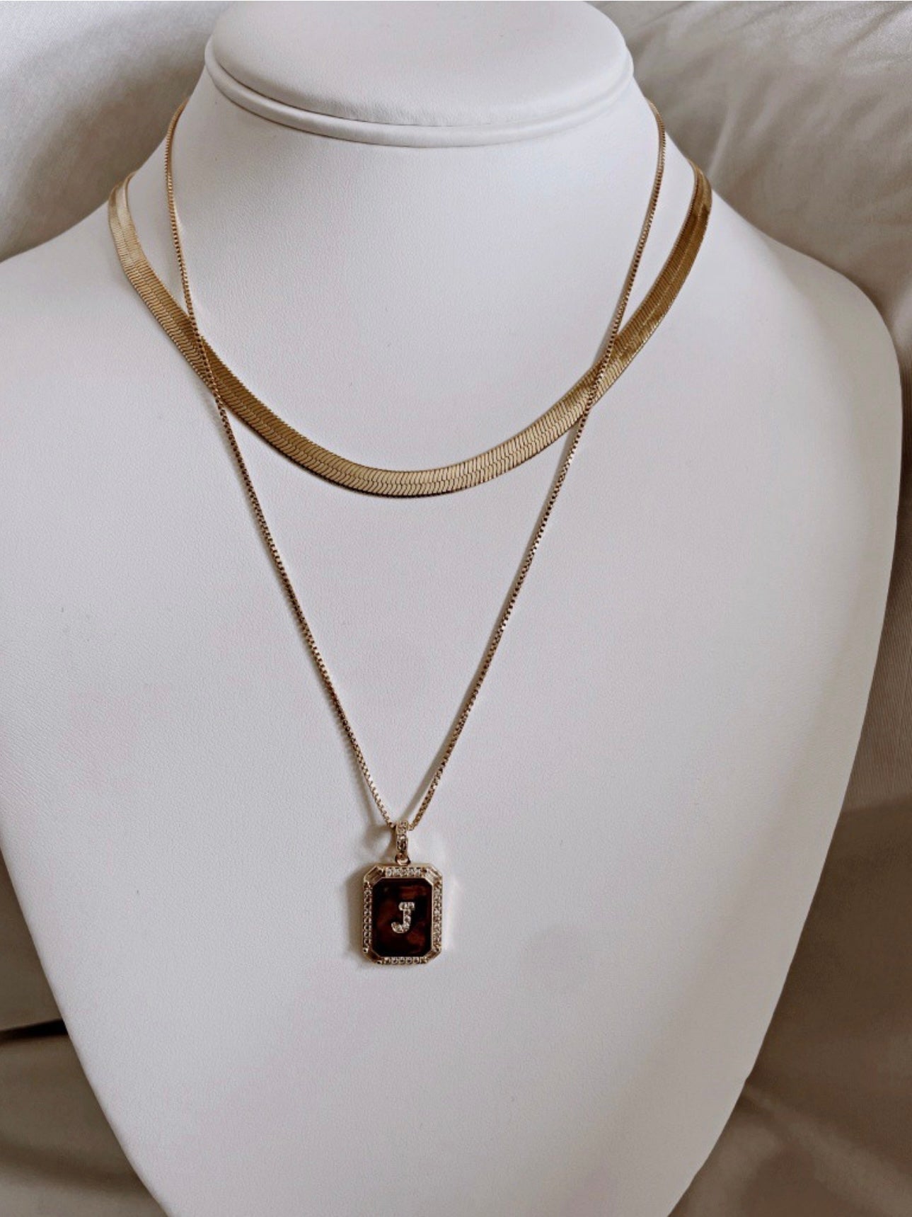 Square Initial Pendant Necklace