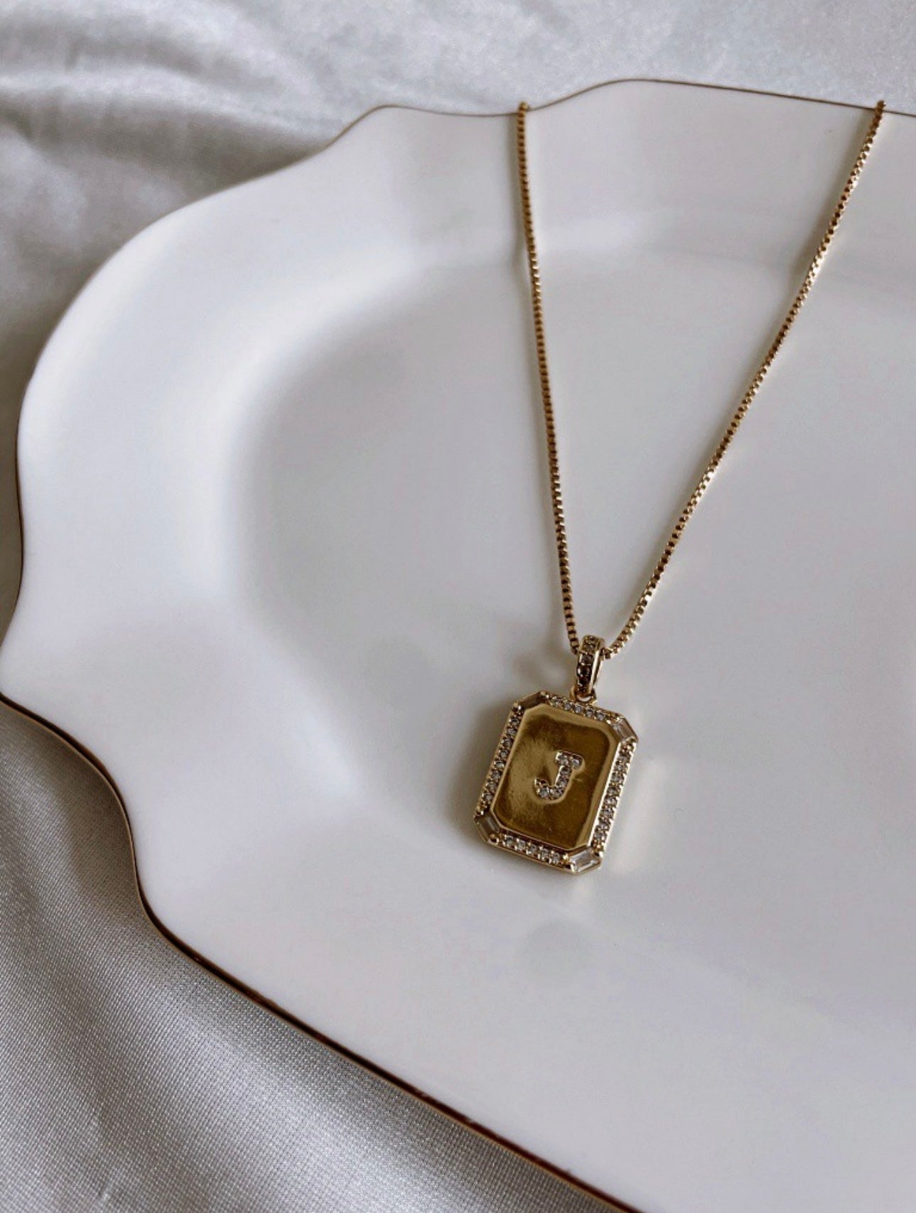 Square Initial Pendant Necklace